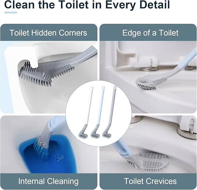 Golf Toilets Brushes, Toilet Cleaning Brush, Flexible Bendable Silicone Long Handled Toilet Brushes, 360°Deep Toilets Bowl Cleaning Brush,Quick Drying Scrubber for Bathroom with Hook (White)