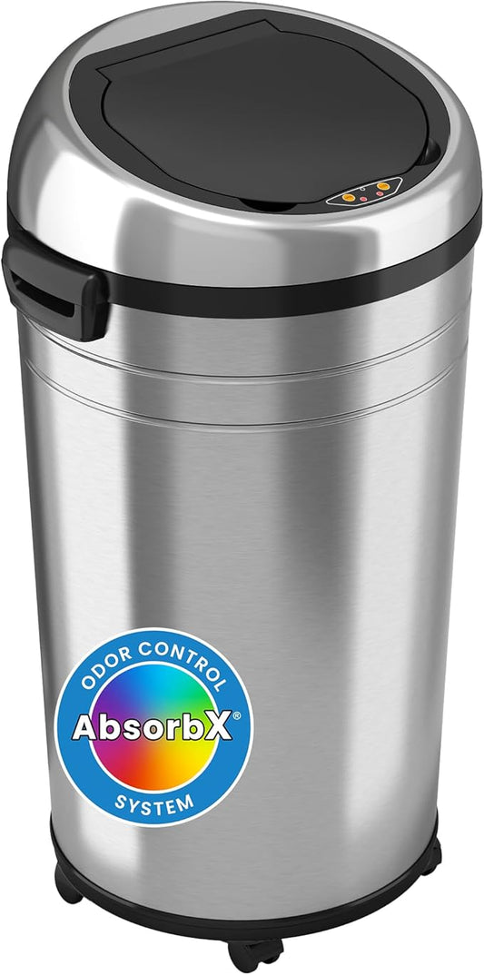 iTouchless 23 Gallon Touchless Sensor Trash Can with Odor Control System & Wheels, 87 Liter Commercial Size Automatic Garbage Bin, Brushed Stainless Steel
