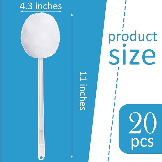 Eaasty 20 Pack Toilet Bowl Brush with Long Plastic Handle Disposable White Soft Swab Toilet Bowl Cleaners Mop with Silk Cotton Brush for Bathroom, 11 x 4.3 Inch