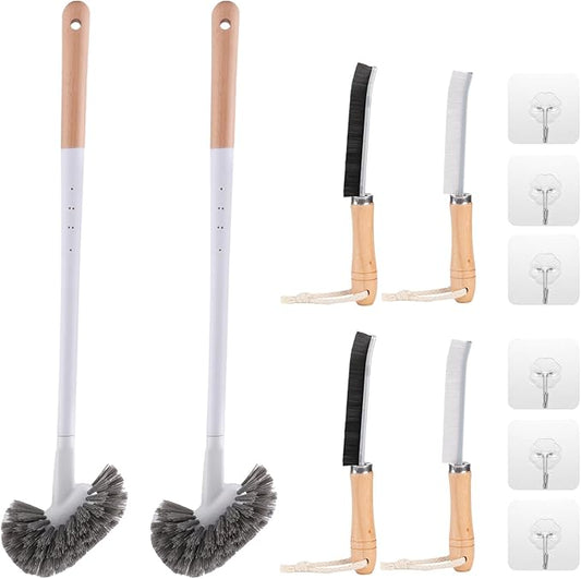 Curved Toilet Bowl Brush and Crevice Cleaning Brushes Set, Bathroom Cleaning Scrub Brush with Long Handle, Toilet Scrubber Brush with Small Gap Brushes Kit for Household Deep Cleaning (6 PCS)