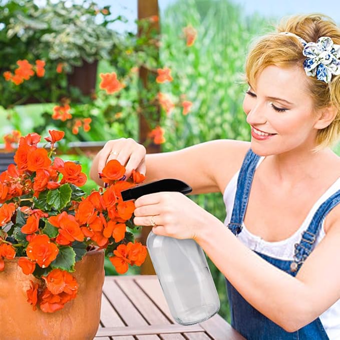 Wedama Glass Spray Bottle, 2 Pack Clear 16 oz Glass Spray Bottles for Cleaning Solutions and Essential Oils, Refillable Empty Spray Bottle with Adjustable Nozzles for Alcohol, Plant and Hair Care