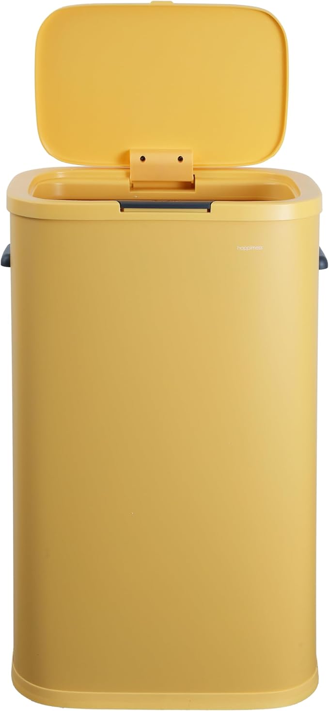 happimess HPM1017L Tammi Kitchen 14.5-Gallon Slim Metal Push Button Trash Can for Home, Kitchen, Laundry Room, Office, Bedroom, Bathroom, Daffodil Yellow
