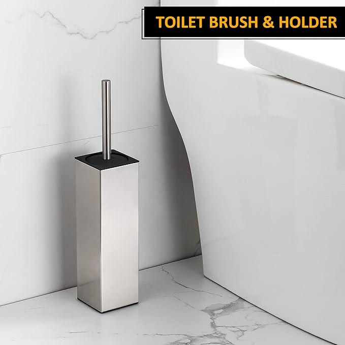 BGL Toilet Brush Holder Freestanding,Brushed Nickel,304 Stainless Steel,SUS304 Toilet Bowl Brush and Holder for Bathroom - Space Saving,Sturdy,Deep Cleaning,Covered Brush