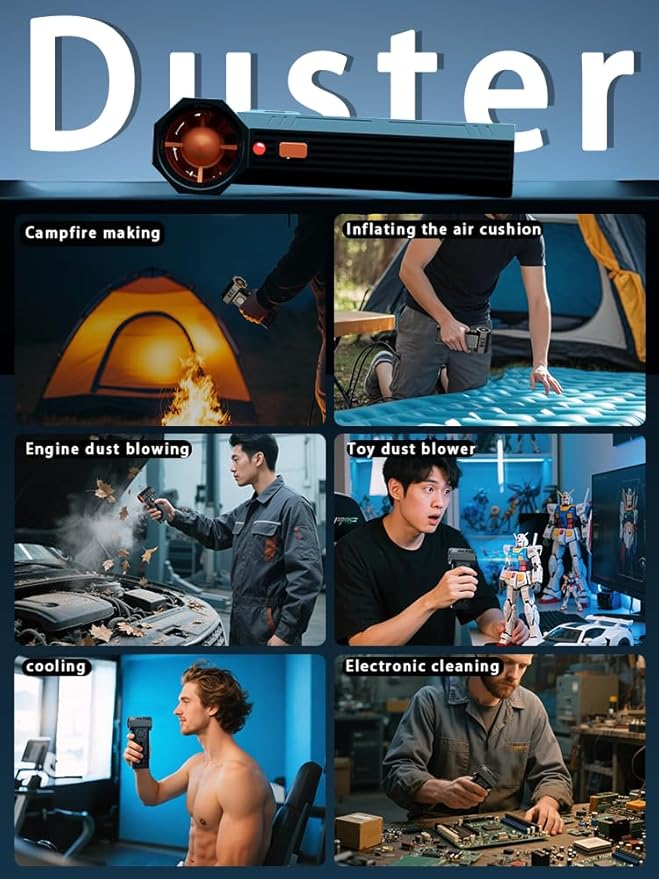 Electric Air Duster - 130,000RPM Ultra Power Cordless Air Duster, 100-Gear Adjustable Mini Blower with Quick Charge for Computers, Keyboards, Houses, Outdoors and Cars