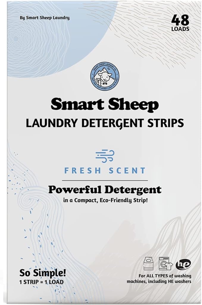 Smart Sheep - Laundry Strips - 48 Loads - Laundry Detergent Strips - Detergent Strips for Sensitive Skin - Convenient Eco Friendly & Plastic Free - Perfect for Home Travel & Camping - Fresh Scent