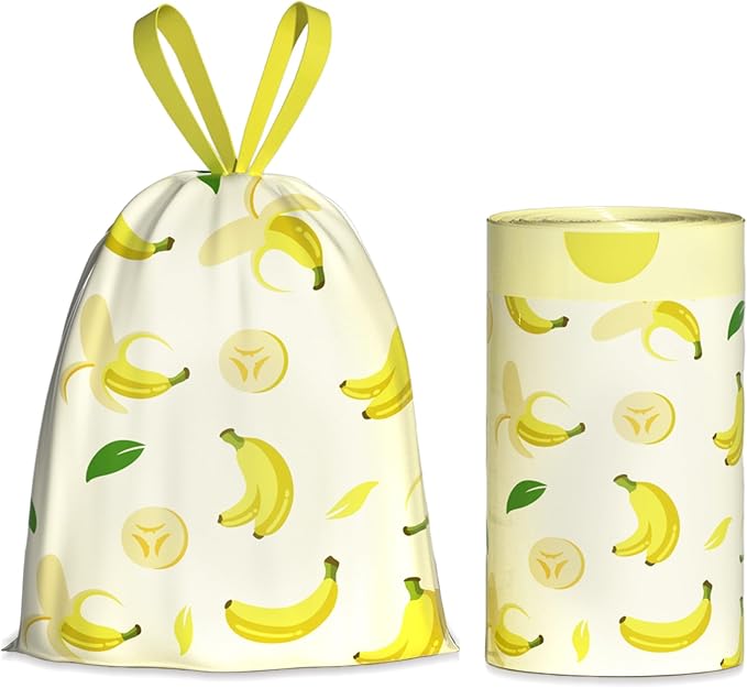 13 Gallon Trash Bags Drawstring, 50 Count Tall Kitchen Trash Bags, Sturdy Large Trash Bags, Banana Printed Garbage Bags 13 Gallon Tall Kitchen, Tear Resistant Kitchen Garbage Bags for Kitchen