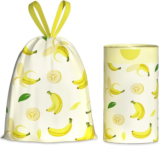 13 Gallon Trash Bags Drawstring, 50 Count Tall Kitchen Trash Bags, Sturdy Large Trash Bags, Banana Printed Garbage Bags 13 Gallon Tall Kitchen, Tear Resistant Kitchen Garbage Bags for Kitchen