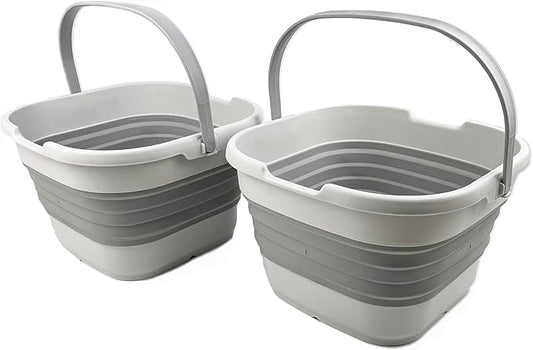 SAMMART 9.5L (2.5 Gallon) Collapsible Rectangular Handy Basket/Bucket (Grey (Set of 2))