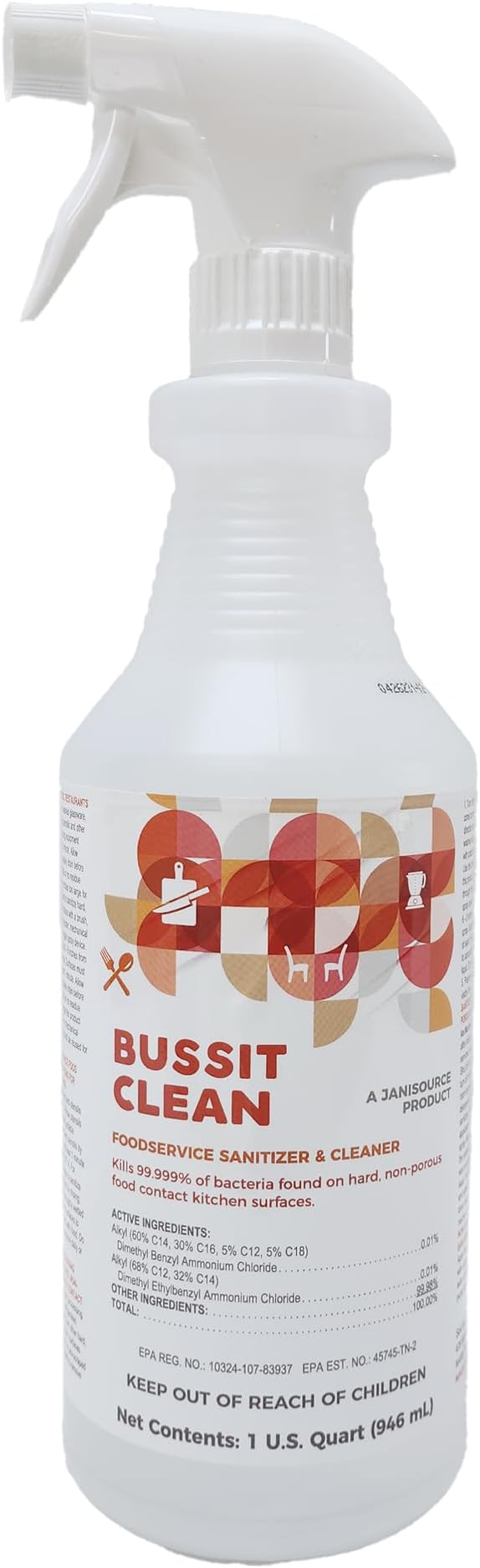 BussitClean Food Surface Sanitizer & Cleaner, 1 Quart (Case of 12), Kills 99.9% of Kitchen Bacteria