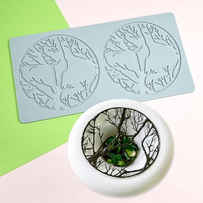 TUKE Leaf Molds DIY Ring Tree Forest Silicone Baking Molds Tuile Molds, Hollow 3D Fondant Lace Chocolate Candy Molds for Baking (Tree Forest G 10.36x5.32x0.12inch)