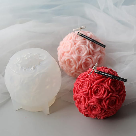 Large Rose Ball Candle Mold - Silicone 3D Mold for Candle, Resin, Soap & Chocolate