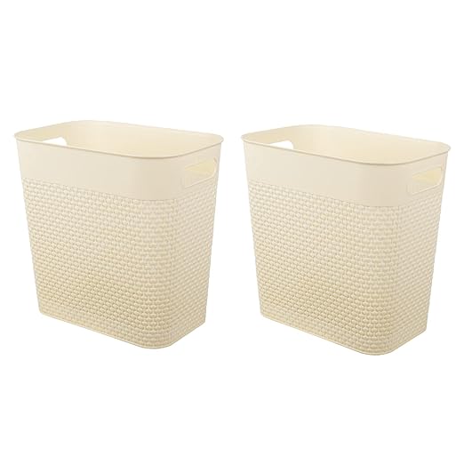 UUJOLY Plastic Small Trash Can Wastebasket, Garbage Container Basket for Bathrooms, Laundry Room, Kitchens, Offices, Kids Rooms, Dorms, (Beige, 2 Pack/3 gallons)