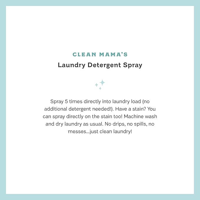 Clean Mama Laundry Detergent Spray & Pre-Treater - Natural Laundry Detergent Soap for Sensitive Skin - Eco-Friendly, HE Compatible - Clean Laundry Scent - 32+ Loads of Laundry, 16 oz