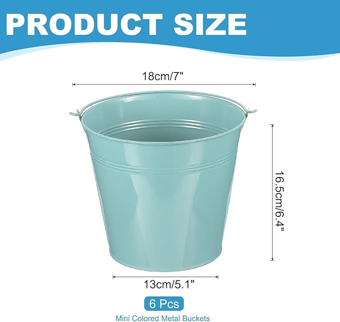 PATIKIL 7"x6.4" Small Metal Buckets with Handle, 6 Pcs Mini Galvanized Bucket Colorful Easter Buckets for Crafts Party Favors Decoration, Dark Blue