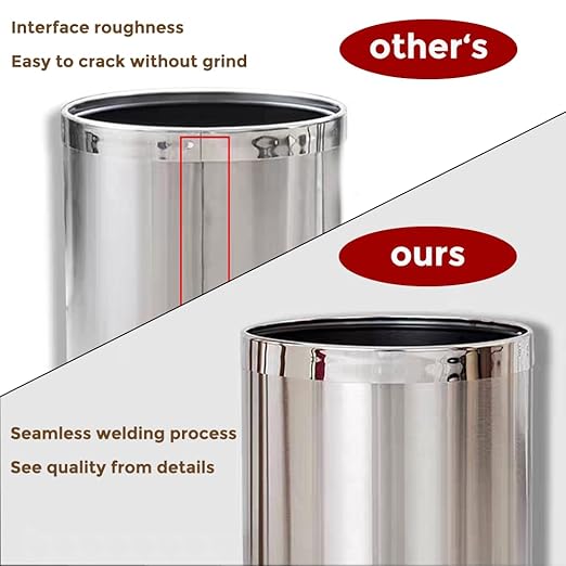 2.6Gallon/10L，Stainless Steel Bathroom Trash Can,Chrome Trash Can,Silver Garbage Can for Office，Wastebasket for Hotel，Office，Store，Metal Trash bin Without lid (Silver)