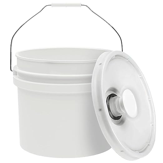 3.5-Gallon White Bucket Pail with Spout Lid, Metal Handles with Plastic Grip for Easy Carrying, Easy Stack and Store, Heavy-Duty Extra Durable, Food Grade, BPA Free - 1 Pack
