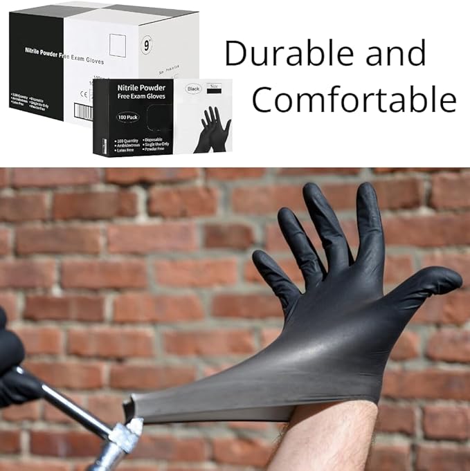 Disposable 5 & 8 Mil Black Nitrile Gloves 100-1000Pcs S-XL – Heavy Duty Latex & Powder-Free – Textured, Chemical-Resistant
