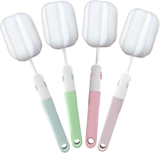 Sponge Bottle Brushes 4 Piece Baby Bottle Brushes Long Handle Cup Scrubber Brush Portable Sponge Bottle Cleaning Brush (4PCS)