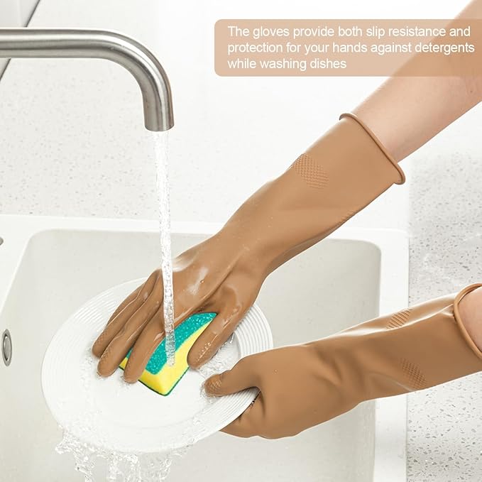 4 Pairs Rubber Cleaning Gloves, Dishwashing Kitchen Gloves for Washing Dishes Non-Slip Grip Design for Cleaning