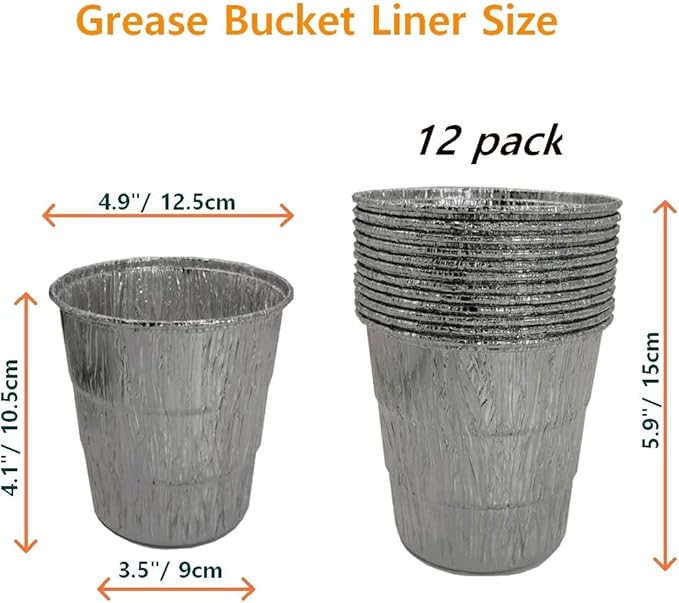 Drip Grease Bucket Can & 12-Pack Liners for Traeger 20/22/34, Pit Boss, etc Pellet Smoker Grill (Silver 12)