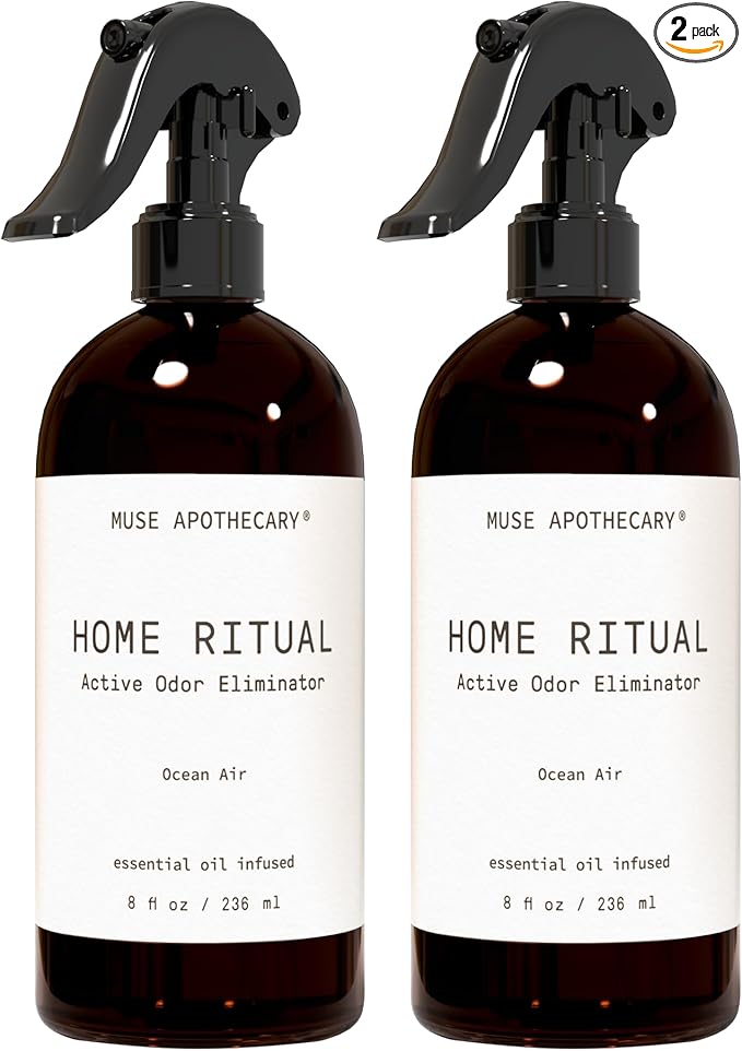 Muse Apothecary Home Ritual Active Odor Eliminator Spray - Furniture Deodorizer Spray & Bathroom Odor Eliminator for Home - Essential Oil Air Freshener - 8oz, Ocean Air