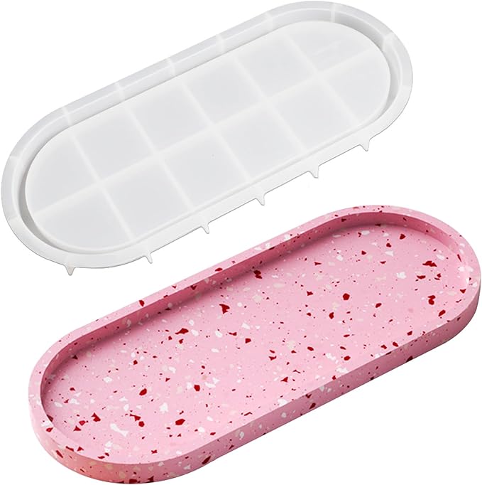 Large Oval Silicone Mold - Resin Concrete Mold 13in Big Tray Molds for Epoxy Resin Trinket Container Jewelry Plate Candle Holder Bathroom Vanity Tray Storage Craft Making