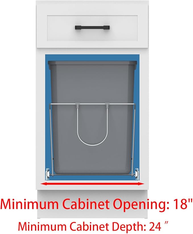 Double Pull-Out Trash Can, 35QT Under-Cabinet Kitchen Bin, Metal Frame, Grey, Fits Above 18” Opening Cabinets