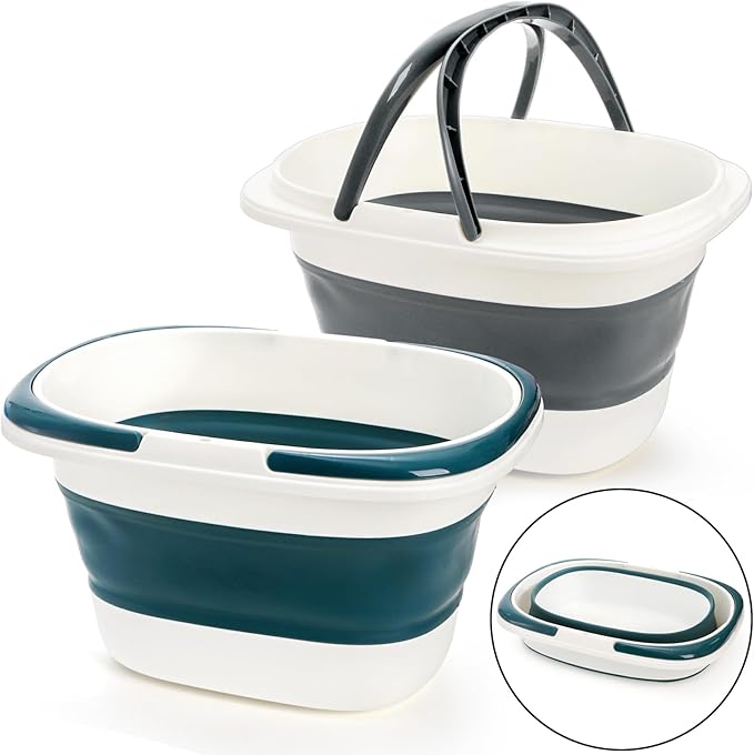 Coloch 2 Pack 16L/4.2 Gallon Collapsible Plastic Bucket, Foldable Mop Bucket Laundry Basket with Handle, Portable Water Pail Space-Saving Bucket for House Cleaning, Car Washing, Fishing, Camping