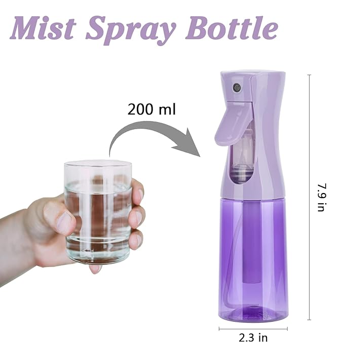 Spray Bottle for Hair (6.8OZ /200ML) Continuous Ultra Fine Mist Sprayer for Hair, Salons, Barber, Plants, Skin Care, Cleaning 2 Pack Purple