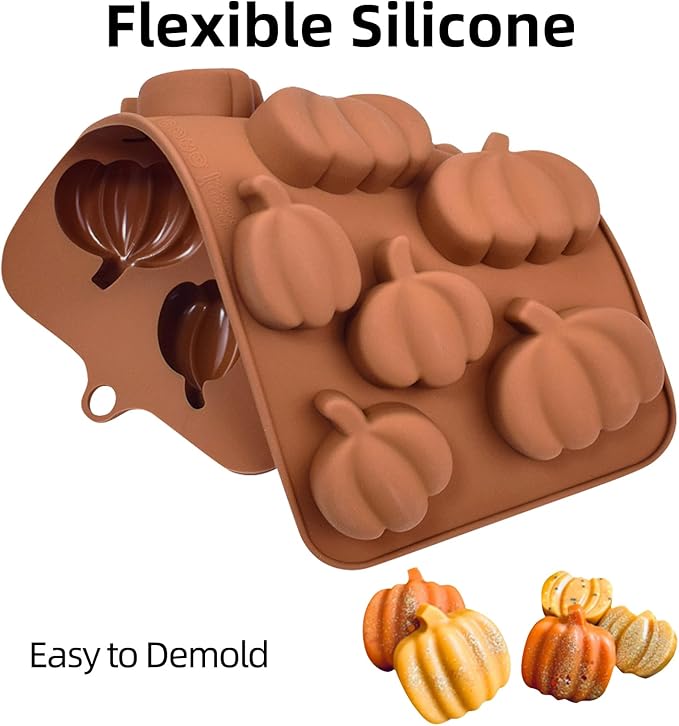 Fall Chocolate Molds 4 Pieces Silicone Pumpkin Candy Mold Maple Leaf Shaped Fondant Molds for Thanksgiving Halloween Autumn Harvest Cupcake Cake Topper Decoration