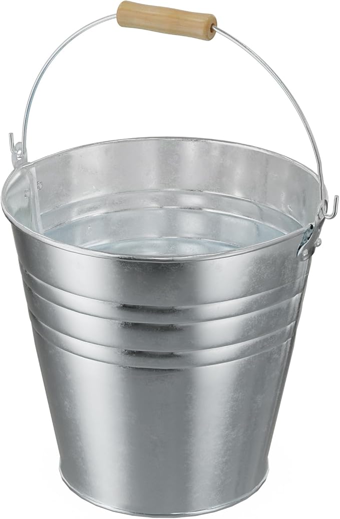 4 Gallon Galvanized Ice Bucket - Large Rustproof Metal Bucket Drink Tub with Wood Handles - 13" Beverage Bucket for Party BBQ Wedding Home Décor & Storage - 13"L x 13"W x 12"H