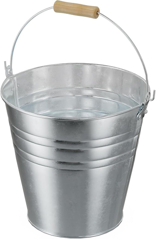 4 Gallon Galvanized Ice Bucket - Large Rustproof Metal Bucket Drink Tub with Wood Handles - 13" Beverage Bucket for Party BBQ Wedding Home Décor & Storage - 13"L x 13"W x 12"H