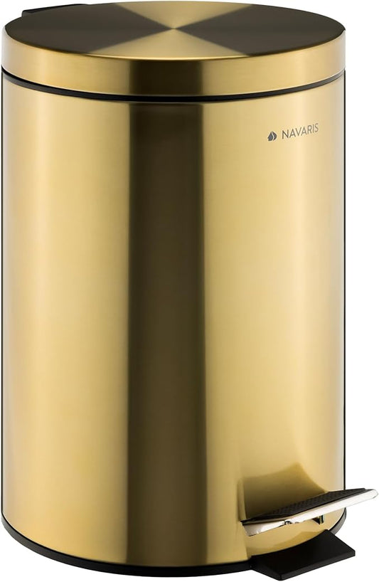 Navaris Gold Pedal Bin 3.2 gal (12 Litre) - 12L Kitchen Bin with Lid and Removable Inner Bucket - Recycling Bins for Kitchen Bathrooms Toilet Office or Bedroom - Metallic Gold