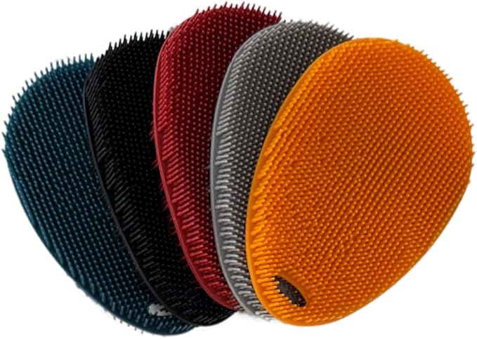 Silicone Sponge Dish Scrubber - Food Grade and Housecleaning - BPA Free Silicone Kitchen Scrubber [5 Pack Ovals Winter]