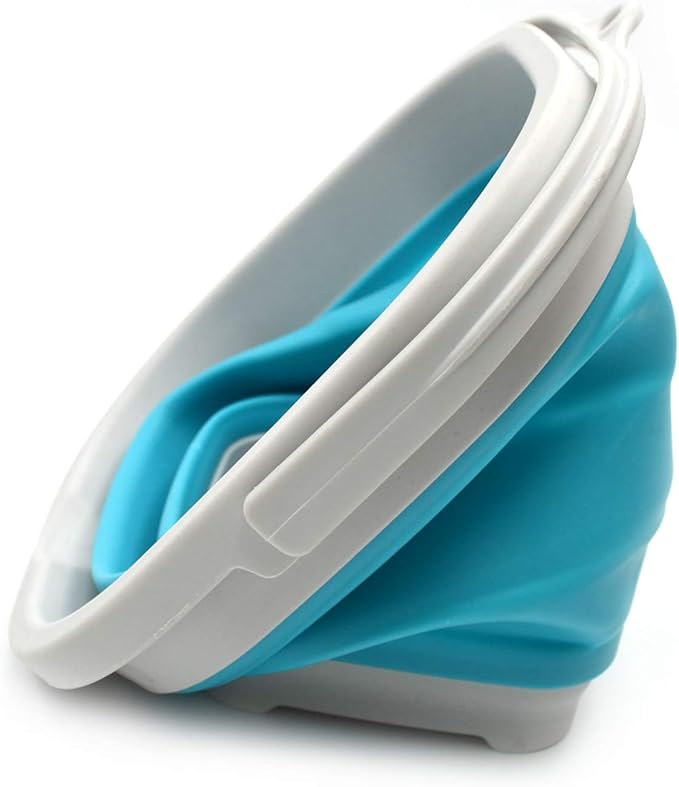 SAMMART 2.6L (0.68 Gallon) Super Mini Sqare Collapsible Plastic Bucket - Foldable Square Tub - Portable Fishing Water Pail - Space Saving Outdoor Waterpot (1, Grey/Bright Blue)