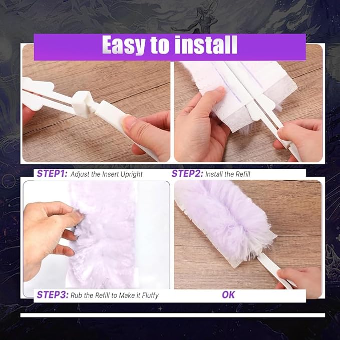 Duster Refills Compatible with Swiffer Duster, Heavy Duty Multi Surface Duster Replacement with 1 Extra Handle for Cleaning Furniture, Blinds, Ceiling Fans and Car (Purple-50Pack)