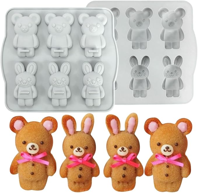 Candy Animal Silicone Mold Rabbit Bear Shape Chocolate Soap Cake Decorating DIY Kitchenware Bakeware Ice Mold Baking Tools (Rabbit Bear R_7.92 X7 X0.76 inch)