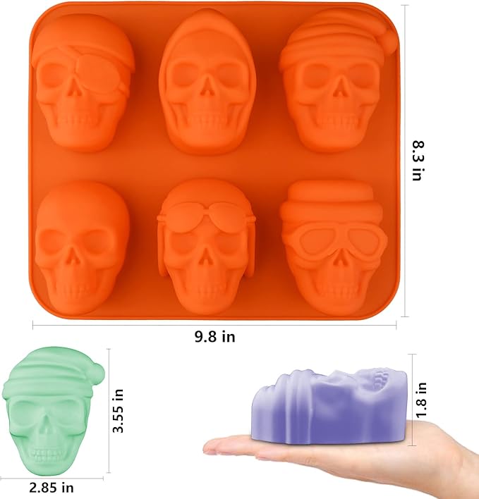 Moukiween 3D Large Skull Soap Silicone Molds Set of 2 Halloween DIY Resin Craft Silicone Mold Chocolate Bomb Ice Cubes Cake Baking Molds