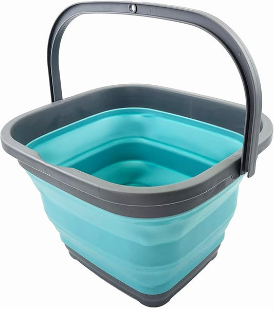 SAMMART 10L (2.6 Gallon) Collapsible Rectangular Handy Basket/Bucket (Grey/Crystal Blue)