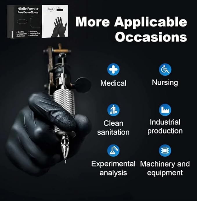 Disposable 5 & 8 Mil Black Nitrile Gloves 100-1000Pcs S-XL – Heavy Duty Latex & Powder-Free – Textured, Chemical-Resistant