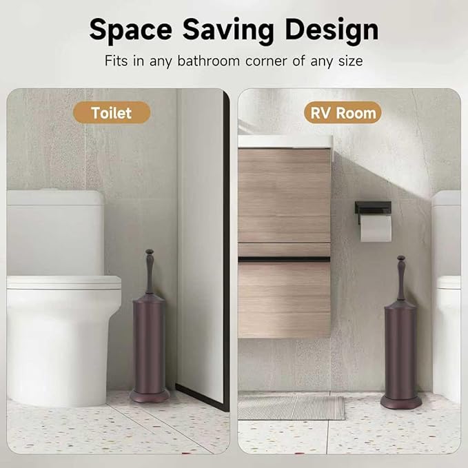 Bronze Toilet Brush and Holder，Extra Long Handled Toilet Brush for Bathroom，Stainless Steel Heavy Duty Toilet Bowl Brush,Deep Cleaning Modern Toilet Cleaner Brush -Space Saving, Covered Brush, Durable