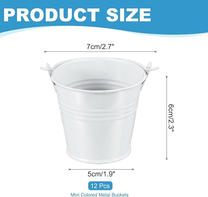 PATIKIL 2.7"x2.3" Small Metal Buckets with Handle, 12 Pcs Mini Galvanized Bucket Colorful Easter Buckets for Crafts Party Favors Decoration, White