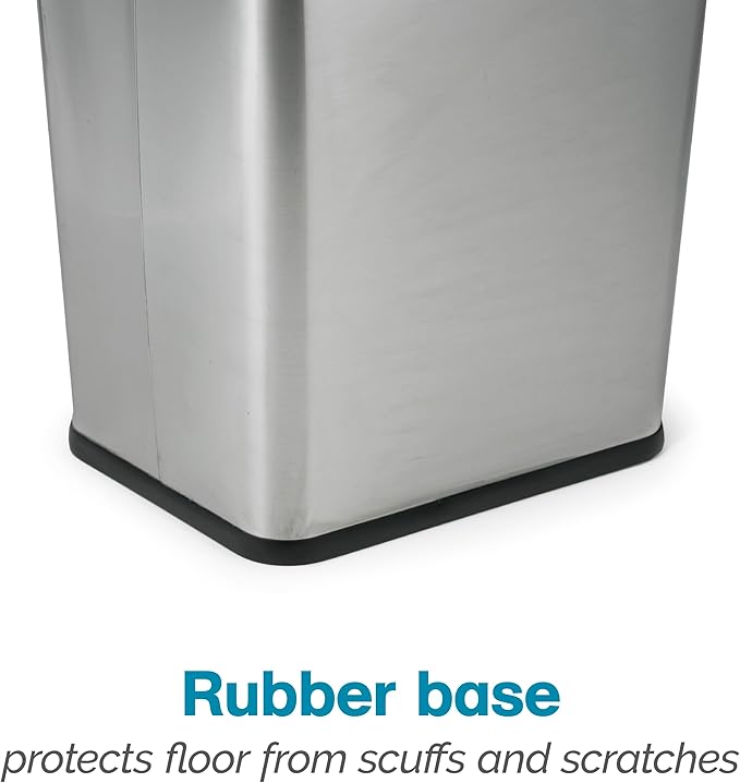 Polder 7 Gallon, Undersink, No Skid Rubber Base, Brushed Stainless Finish Trash Can, 13.5” x 11” x 15.25”H