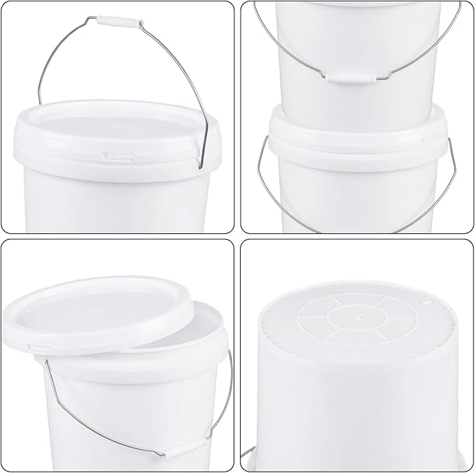 6 Pcs 4 Gallon White Bucket & Lid, Durable All Purpose Pail, Food Grade BPA Free Bucket Container with Handle