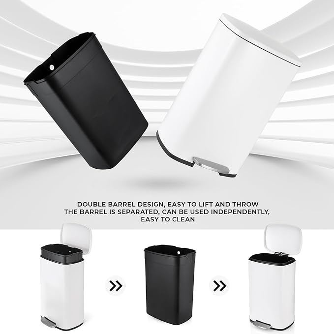 13.2 Gal Kitchen Trash Can, 50L Recycling or Garbage Bin, Brushed Stainless Steel Waste Basket, Soft&Quiet Close Dustbin, with Step-On Pedal, Removable Inner Bucket, for Home, Office, LIving Room