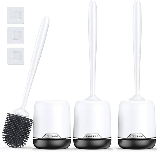 Lefree Toilet Brush Set with Ventilated Holder - 3 Packs, Silicone Toilet Bowl Brush - Floor Standing & Wall Mounted Scrubber