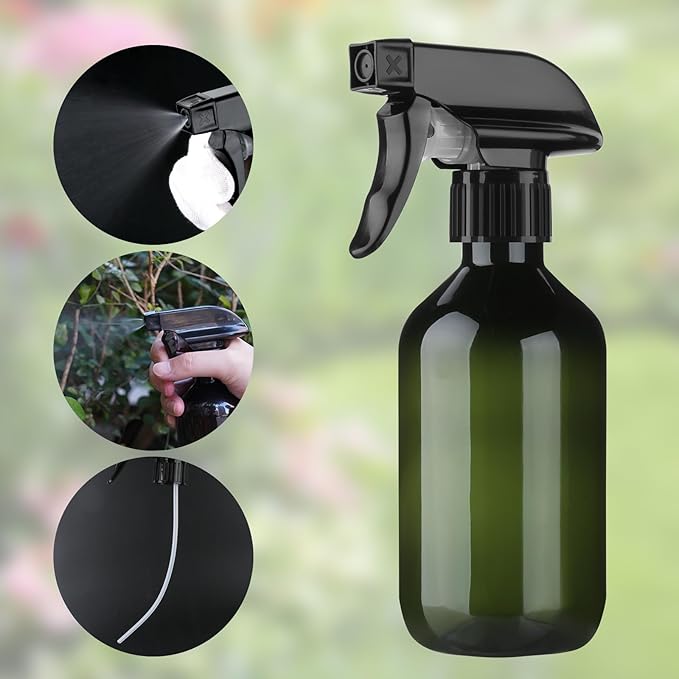 2-Pack Leakproof Spray Bottles (300ml/10oz) - Adjustable Nozzle for Fine Mist & Jet Stream | Premium Refillable Plastic Bottles for Hair Styling, Plant Misting, Cleaning Solutions (Green)