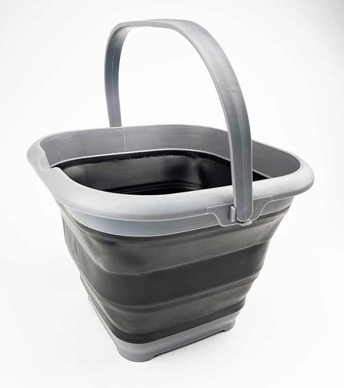 SAMMART 8.5L (2.2 Gallon) Collapsible Square Handy Bucket with Lid/Foldable Square Water Pail with Lid/Portable Tub with Handle and Lid (Grey/Black (Set of 2))