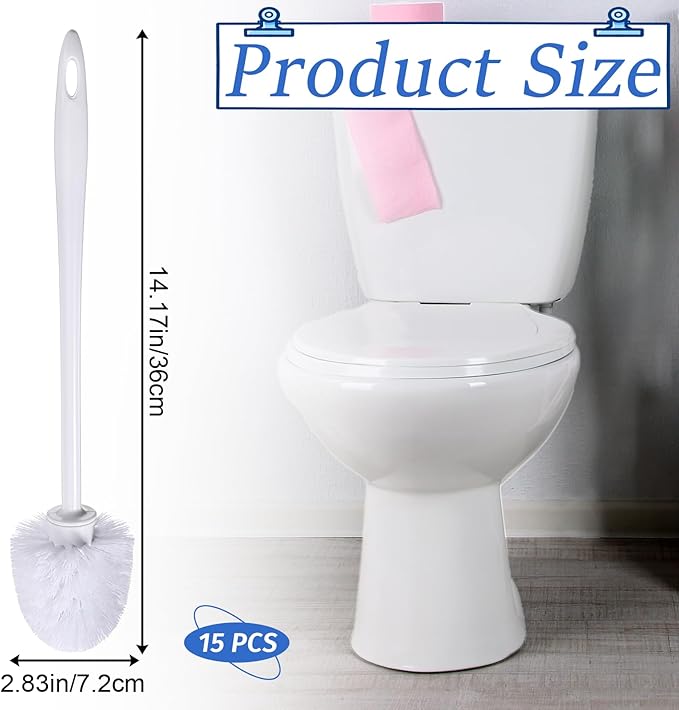 15Pcs 14.2Inch Toilet Brush Cleaner Bathroom Cleaning Scrubber Long Handle Plastic Handled Heavy Duty Round Toilet Bowl Brush for Thorough Household Bathroom Cleaning Supplies Won't Rust Sturdy