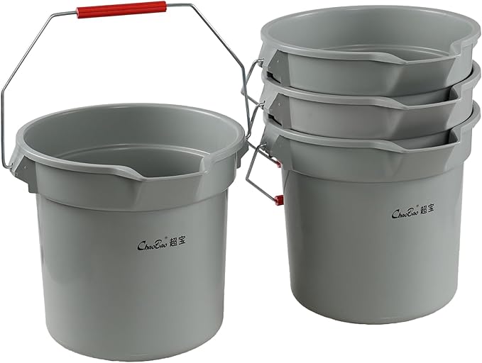3.5 Gallon Heavy-Duty Plastic Cleaning Buckets with Handle, 4 Pcs 14 Quart Round Utility Bucket Pail, Gray